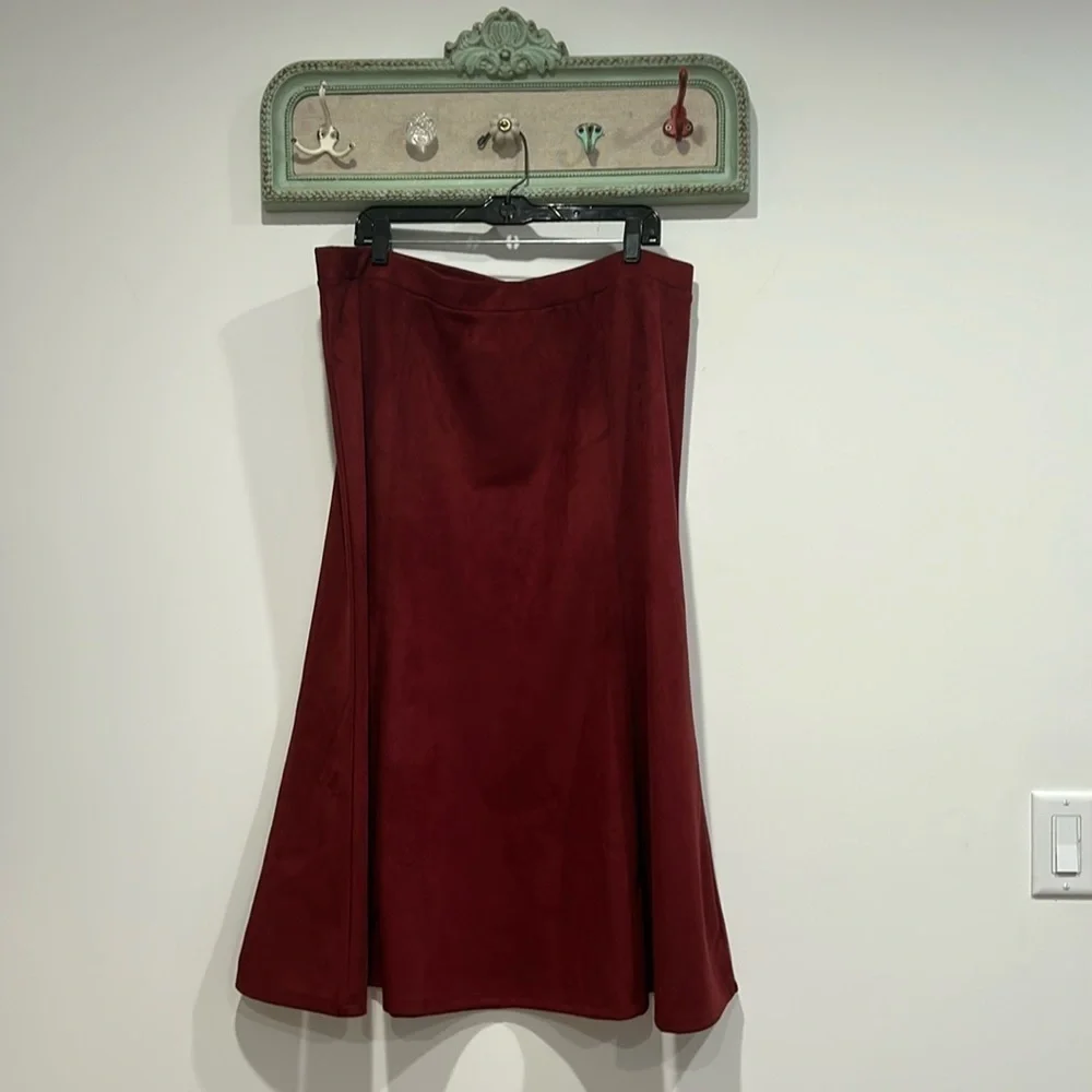 Jason Wu Faux Suede Maroon Merlot elastic waist maxi skirt plus size 1X women’s